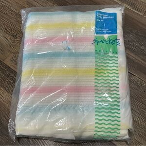 Sprockets pastel striped thermal crib blanket 100% acrylic NOS Mervyns 36X50